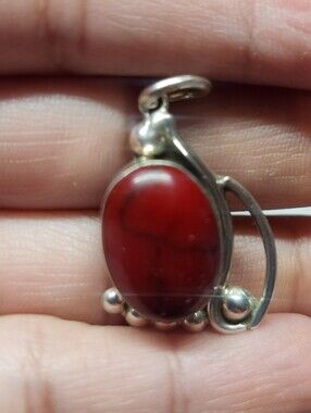 S925 Cat Design With Jasper Stone Sterling Silver Pendant - Unique